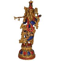 Large Flute Krishna Statue Hindu God Religious Figurine Idol