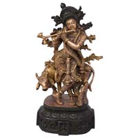 Lord Krishna Brassware Statue in Antique Finish.