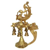 Peacock Bird Lamp with Handle In Brass metal