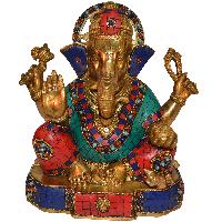 Sitting Lord Ganesh Statue with Coral Stone Work