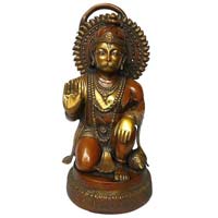 Sitting Lord Hanuman antique finish brass figure
