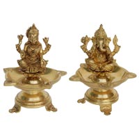 Table decor show piece Pair of Laxmi, Ganesh Brass Deepak