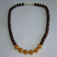Brass Beads Necklace with Wooden Beads