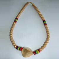Triangular Brass Big Bead with Wooden Beads Necklace