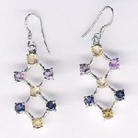 Silver Faceted Stone Earrings E-616