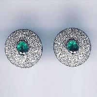White Gold Diamond Emerald Earrings -85