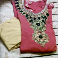 Red Georgette Suit with Patch Work On Neck