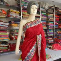 Designer Embroidered Zari Work Border Crepe Silk Red Saree