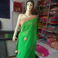 Designer Fancy zari Work Party Wear Georgette Green Colour Saree