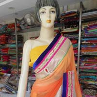 Designer Zari Work Border shaded Georgette Orange Saree