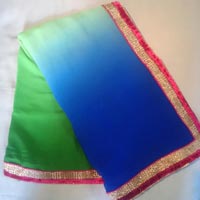 Fancy Work Shaded Green & Blue with Velvet Border Party Wear Saree