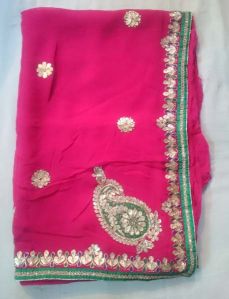 Pure Gota Work Georgette Pink Saree Silvar Buta