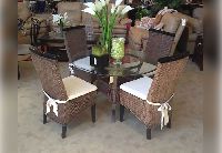 Terranova Antique Brown Wicker Round Dining Table and Four Side Chairs