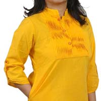 Sunny Yellow Magnificent Pleats Roll-up Sleeves Corporate Kurta