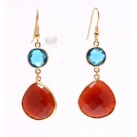 Orange Chalcedony & Blue Topaz Gemstone Earrings