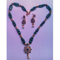 Blue Gold Crystal Beaded Necklace