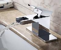Chrome Finish Contemporary Solid Brass Waterfall Bathroom Sink Faucet