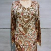 Cream Brown Printed Kurti