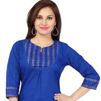 Blazing Blue Printed Cotton Designer Tunic for Women