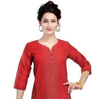 Red Revelation Cotton Silk Tunic for Women