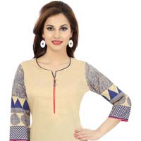 The Beige Blue Play Long Cotton Tunic with Designer Prints