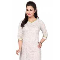 Witty White Casual Cotton Short Kurta with Floral Print