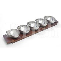 5 Pcs Oval Sauce Bowl with Wooden Tray Set