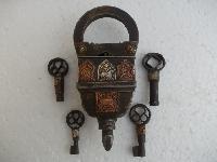 Tricky Puzzle Handmade Four Keys Ironpadlock