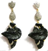 Black Onyx Carving Diamond Earrings
