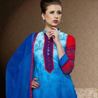 Stylish Printed Cotton Blue Red Salwar Suit