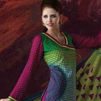 Stylish Printed Violet Green Salwar Suit