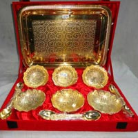 Brass Bowl Set with Tray & Spoon Gold Plated