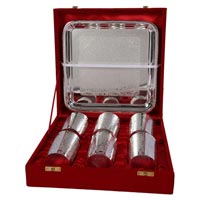Brass Glass Set Straight with Tray Silver Plated