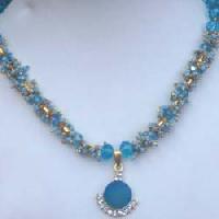 Blue Crystal Stone Pendant Beaded Necklace