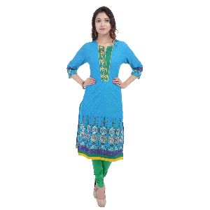 Sky Blue Printed Cotton Kurtis