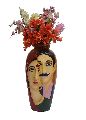 Wooden Color Couple Face Flower Vase