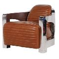 Aviator style brown leather Chrome Armchair