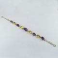 Natural Prong Setting Citrine AND Amethyst Silver Bracelet
