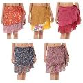 Indian Crepe Silk Sari Skirt Reversible Double layer Mini Beach Skirt Wholesale 24 Inch