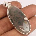 MOSS AGATE Oval Gems Silver Delicate Pendant