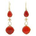 Gemstone Red Onyx Gold Polished Elegant Hook Earring