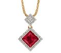 Gold Princess Cut Ruby Diamond Pendant