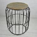 Antique wooden top metal Black wire side table