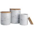 Marble fancy tea coffee sugar canisters Set of 3 pieces with wooden Lid