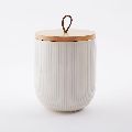 White tin box for tea with wooden Lid