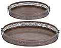 Set of 2 Copper Round Shape Serving Tray