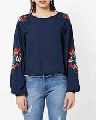 Women Embroidered Long Puff Sleeve Blouse