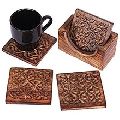 Antique Hand Carved Wooden Cup Coaster