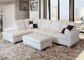 A2Z ENTERPRISES Solid Wood Leatherette L-Shape Sofa Set, White