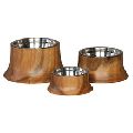 Bamboo Wood Dog Ceramic Pet Bowl
